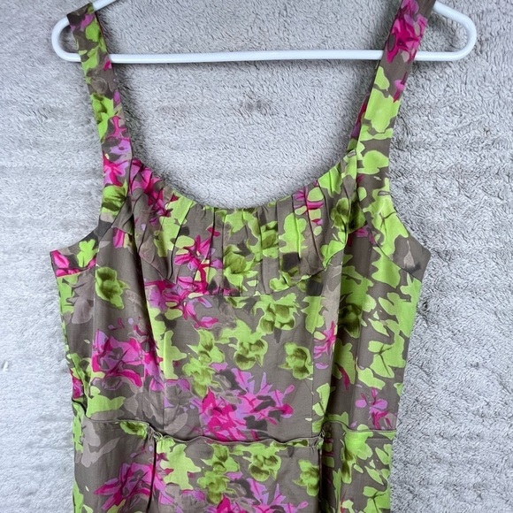 BANANA REPUBLIC Silk Cotton Blend Floral Dress Green Pink Sheath Tank Size 12 - Picture 3 of 16